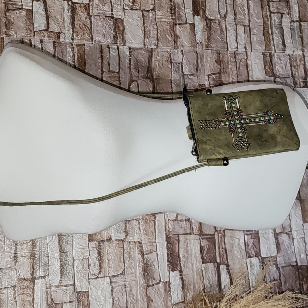 American Bling Green Crossbody Bag with Embellished Cross